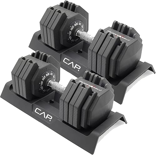 CAP Barbell ADJUSTABELL Adjustable 55 lb Hex Dumbbell Weights - Singles & Pairs  Multiple Handle Options