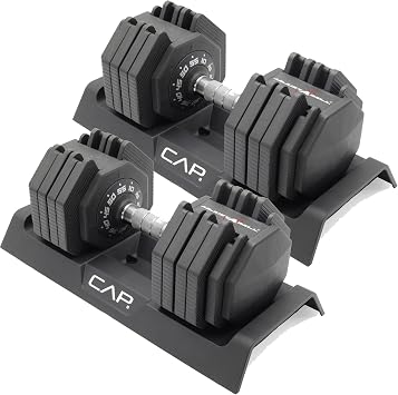 CAP ADJUSTABELL Adjustable Dumbbell Set, Premium Quick Select Adjustable Weights for Strength Training, Singles & Pairs, 25 LB & 55 LB, Hex Dumbbells, Multiple Handle Options
