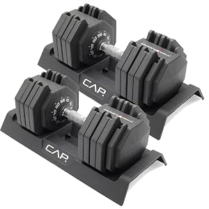 CAP Barbell ADJUSTABELL Adjustable 55 lb Hex Dumbbell Weights - Singles Pairs Multiple Handle Options