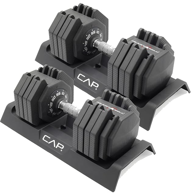 CAP Barbell ADJUSTABELL Adjustable 55 lb Hex Dumbbell Weights - Singles Pairs Multiple Handle Options