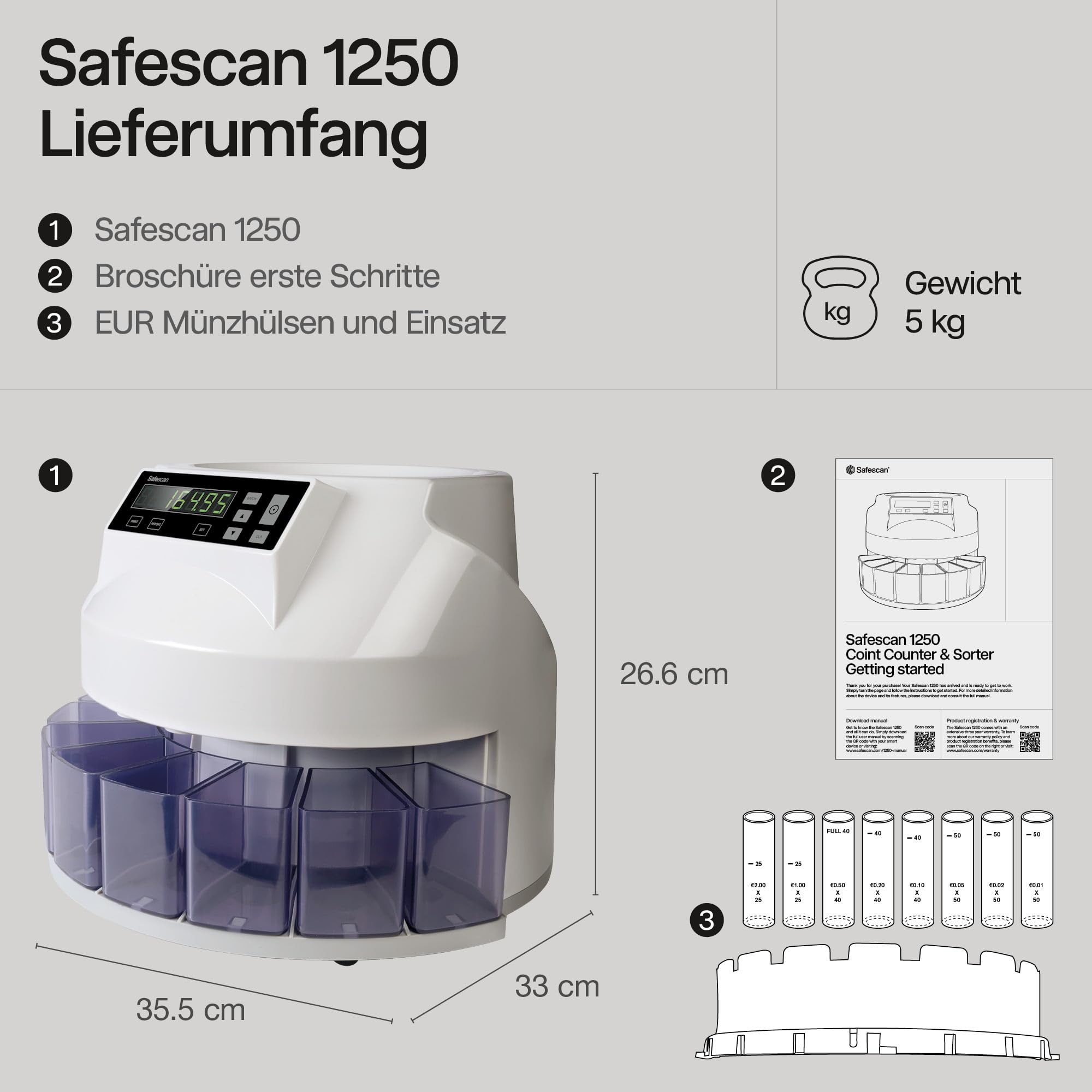 Safescan 1250 EUR Münzzähler Münzsortierer Geldzählmaschine sortiert gemischte Münzen nach Stückelung