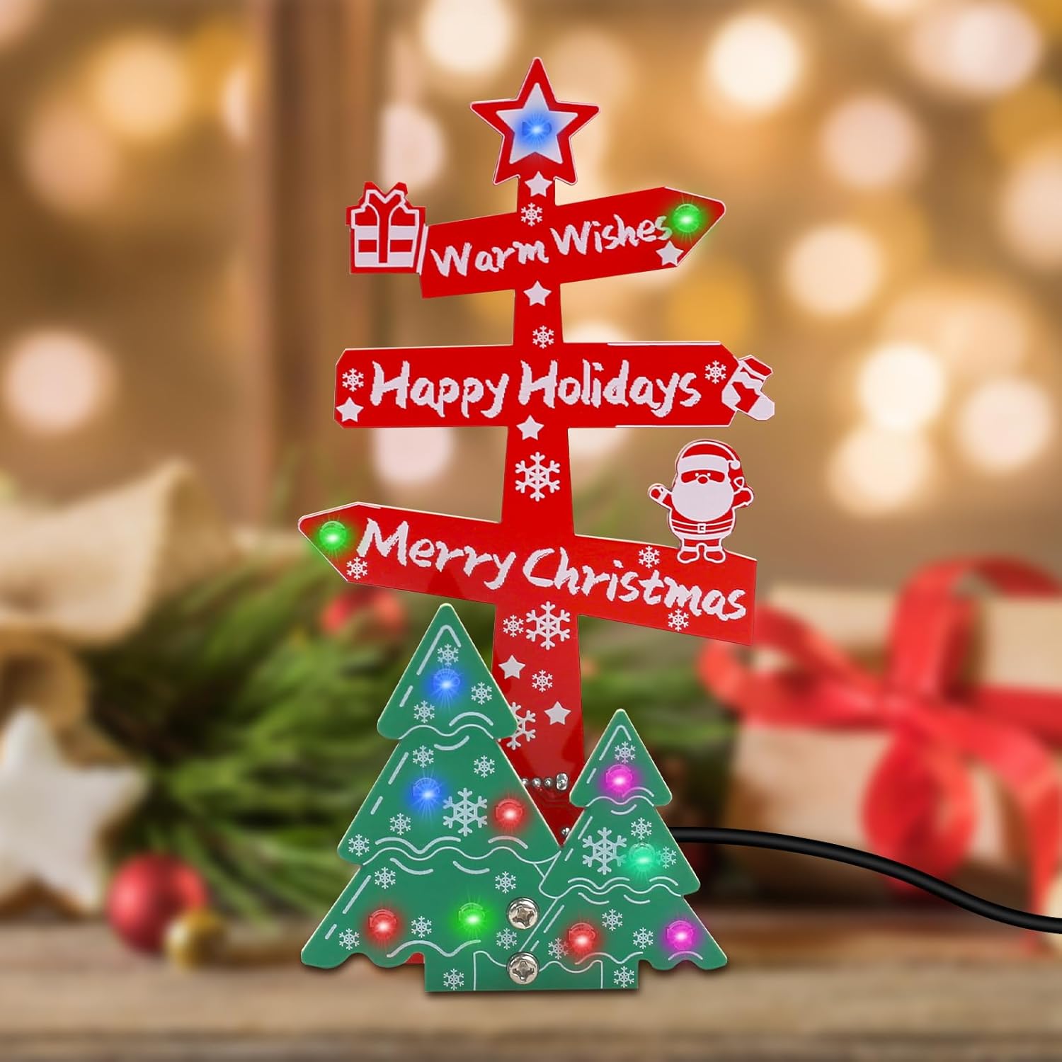 MIOYOOW Christmas Table Sign Soldering Kit, DIY LED Merry Christmas Tree Sign Solder Practice Kit with Colorful Lights, Electronic Soldering Projects for Xmas Decoration and Present