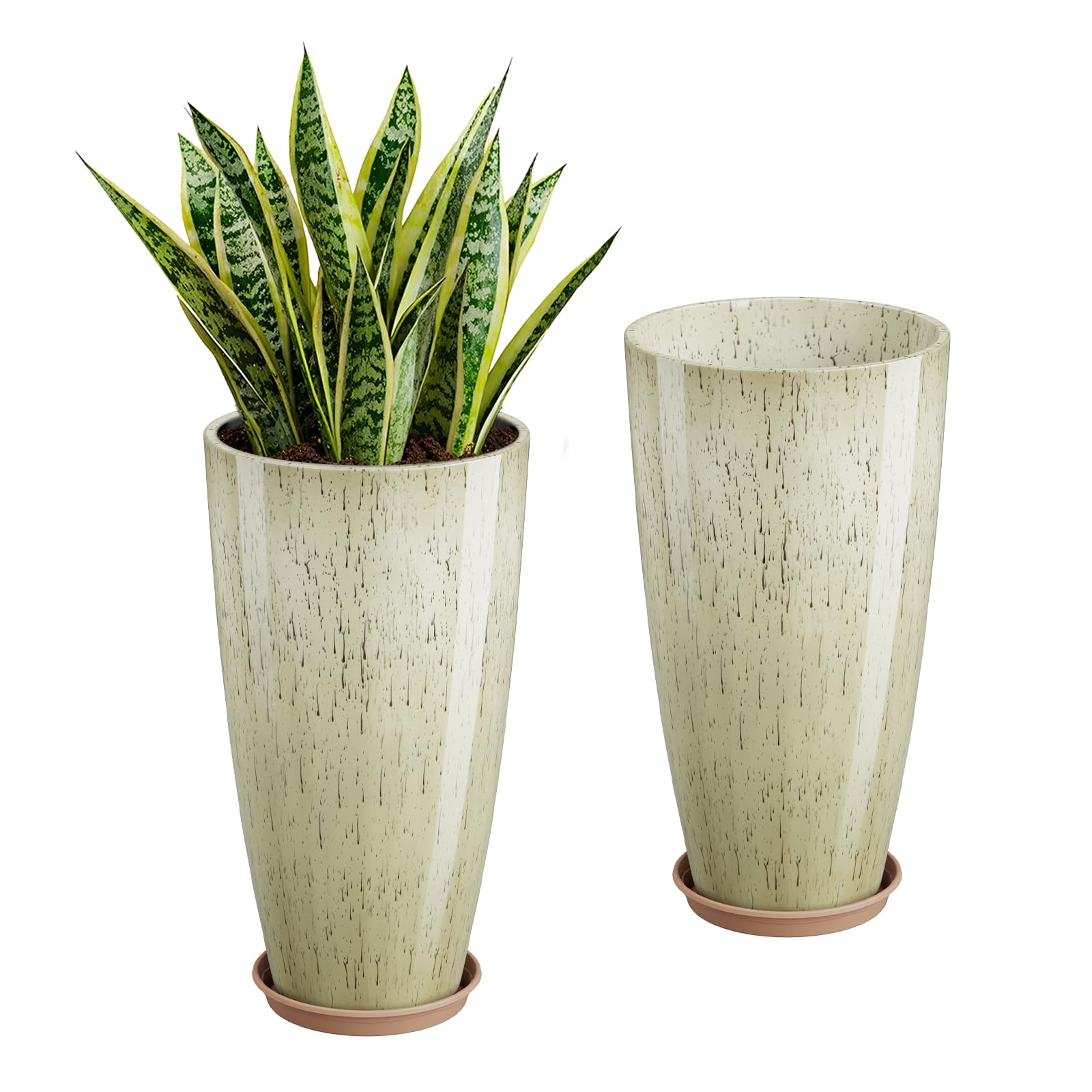 QCQHDU 21 inch Tall Planters for Outdoor & Indoor Plants, 2 Pack Sturdy Plant-Flower-Tree Pots for Front Porch Patio Deck Living Room Decor
