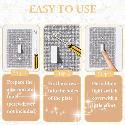 Miniatura 4 de (2 unidades) Cubierta de interruptor de luz de piedra de imitación de plata brillante, cubierta de placa de pared brillante