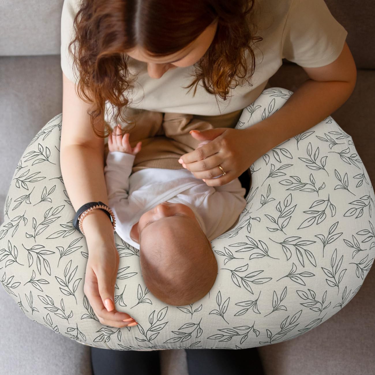 Nursing Pillow Cover - 2-Pack Muslin Cotton Removable Covers for Breastfeeding Pillows, Ultra-Soft Baby Feeding Pillowcase for Boy & Girl, Fits 22.5"x18" Pillows (Green Leaf & Sage Green) - Image 5