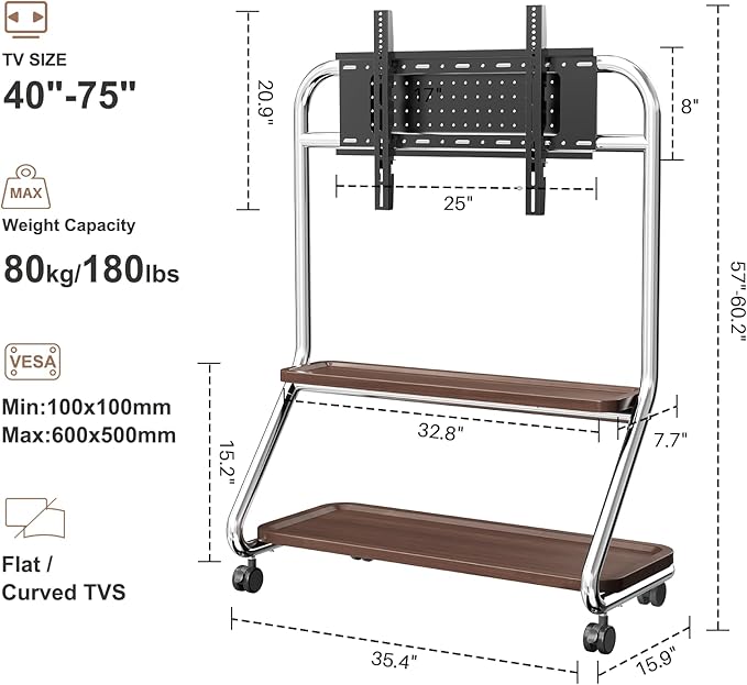 Soporte para TV Móvil con Estante de Almacenamiento, para Pantallas de 40-75 Pulgadas miniatura 3