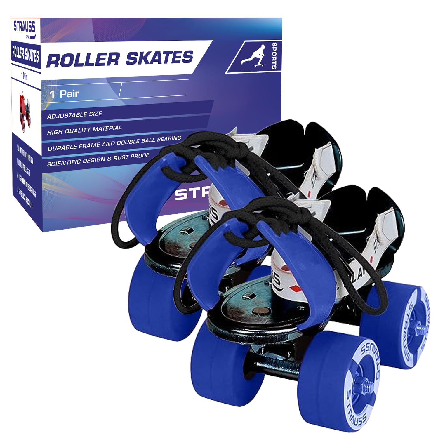 STRAUSS Junior Tenacity Roller Skates | Adjustable Shoe Size for Kids | 4 Wheels Skates for Boys and Girls | for Indoor and Outdoor Skating | Age Group 3-7 Years | Weight Capacity Upto 60kgs, (Blue) (B0CCJL27YH) Amazon Price History, Amazon Price Tracker