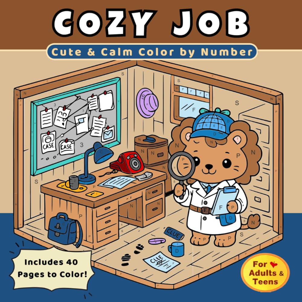 Cozy Jobs Color by Number: Cute Animal Careers Coloring Book with Easy Relaxing Scenes for Adults and Teens, Stress Relief & Mindful Fun (Funny & Relaxing Coloring Book)