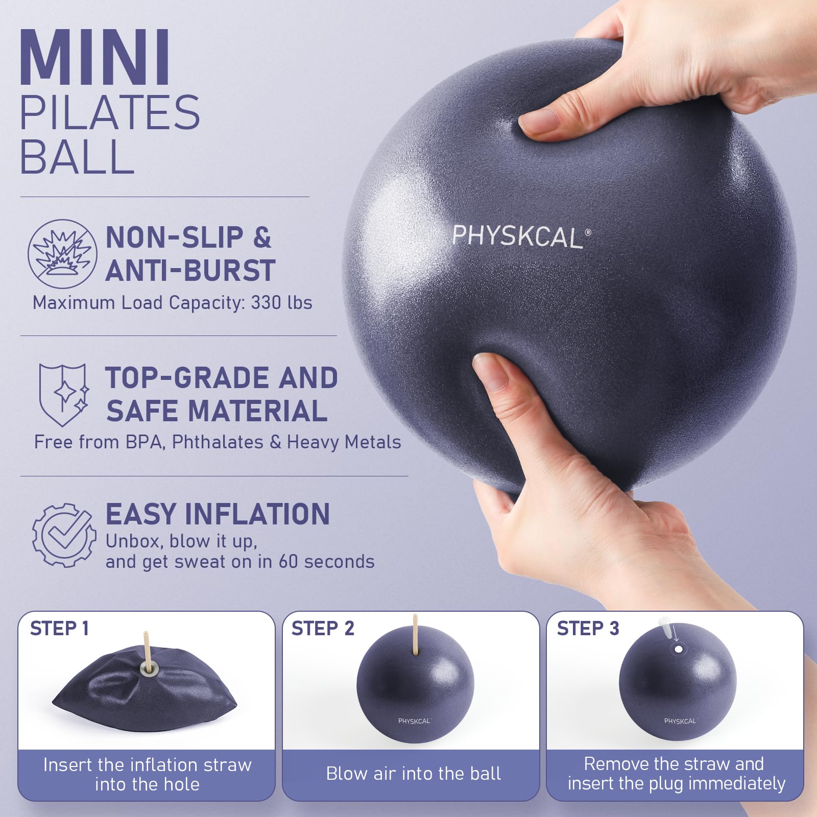 PhysKcal Pilates Kit, 15-Inch Pilates Ring with 1x Core Ball, 3X Resistant Loops and 2X Flex Bands, Home Pilates Equipment Set and Mat Pilates Essential Kit: Navy