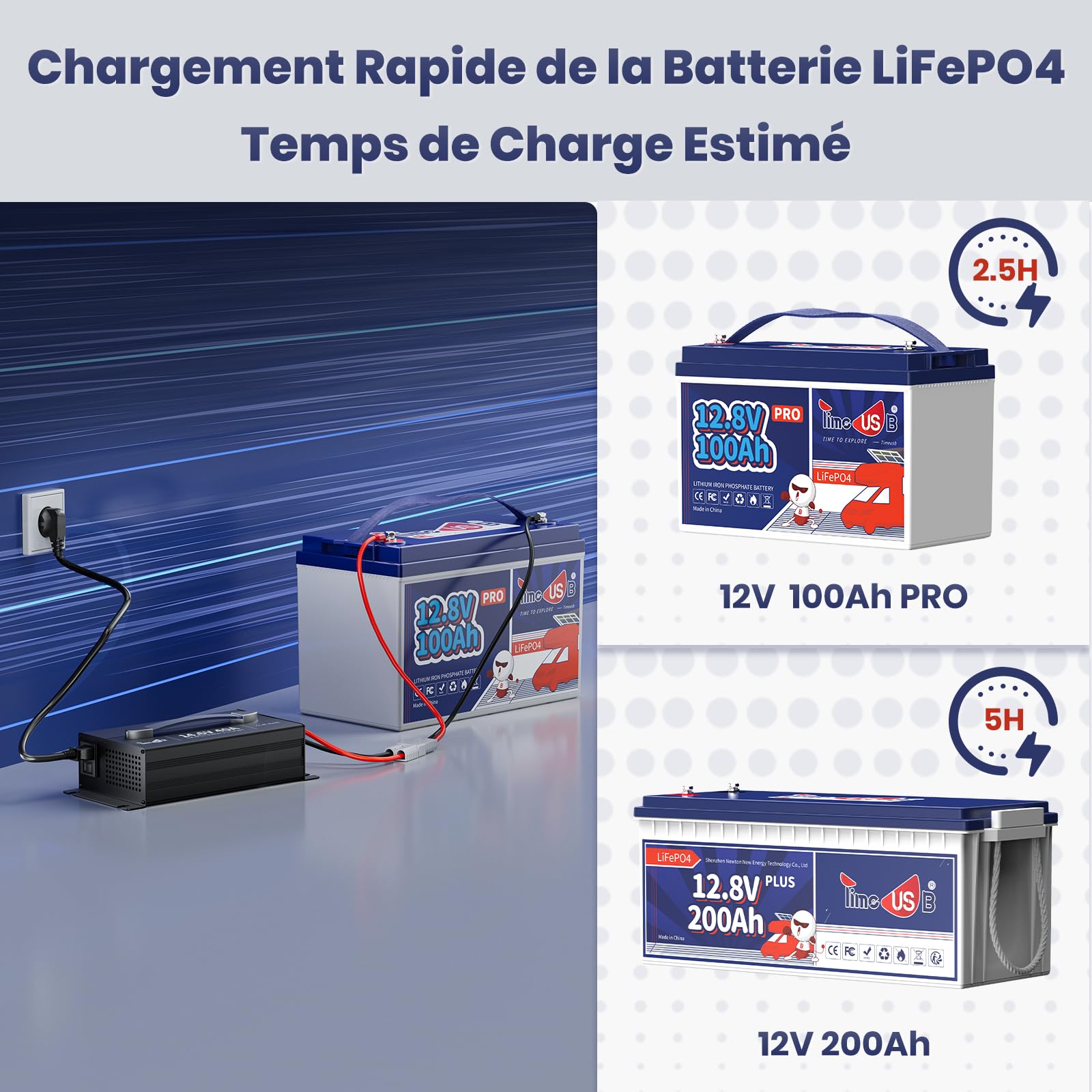 Timeusb Chargeur LiFePO4 14,6V 40A avec Prise Anderson pour Batterie 12V | Chargeur de Batterie Lithium 40A à Chargement Rapide avec Indicateur LED,Intelligent AC-DC