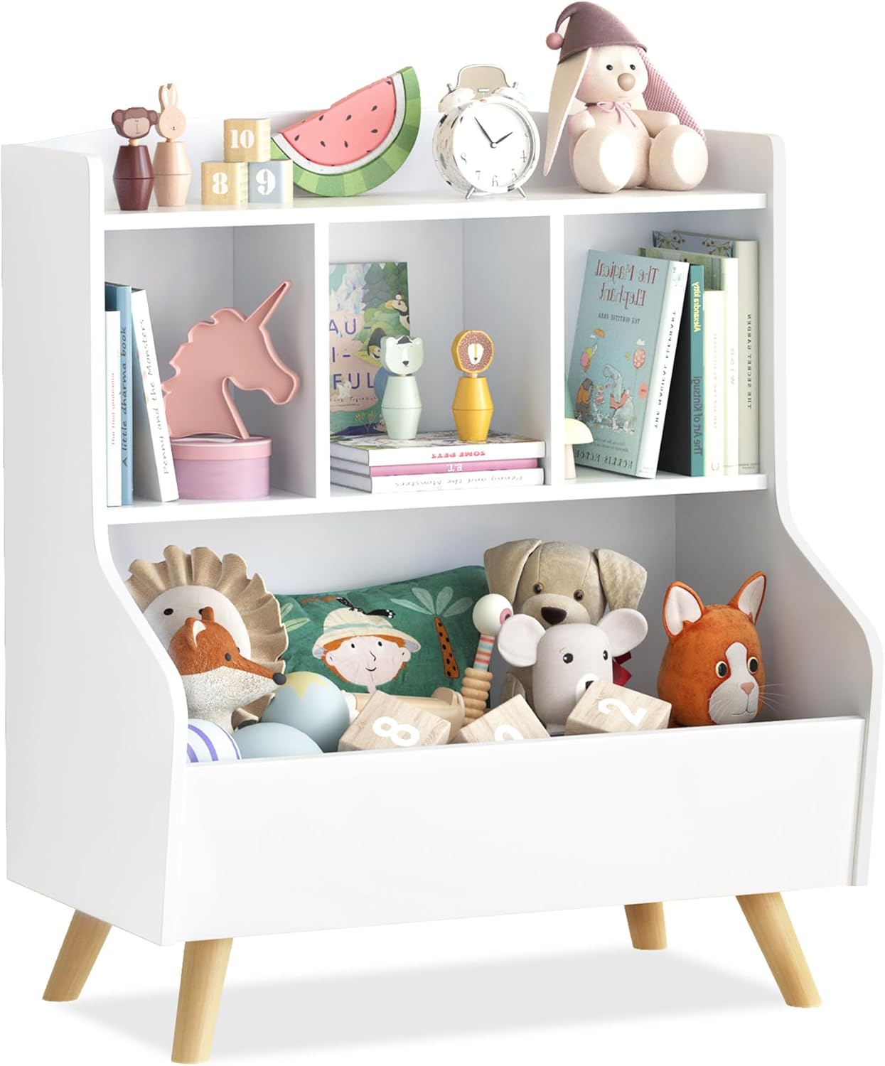 Curipeer Kids Bookshelf and Toy Storage, 3-Tier Wooden Open Bookcase, Baby Book and Toy Storage Display Organizer with Spacious Top Shelf Children, Friends, Family, White