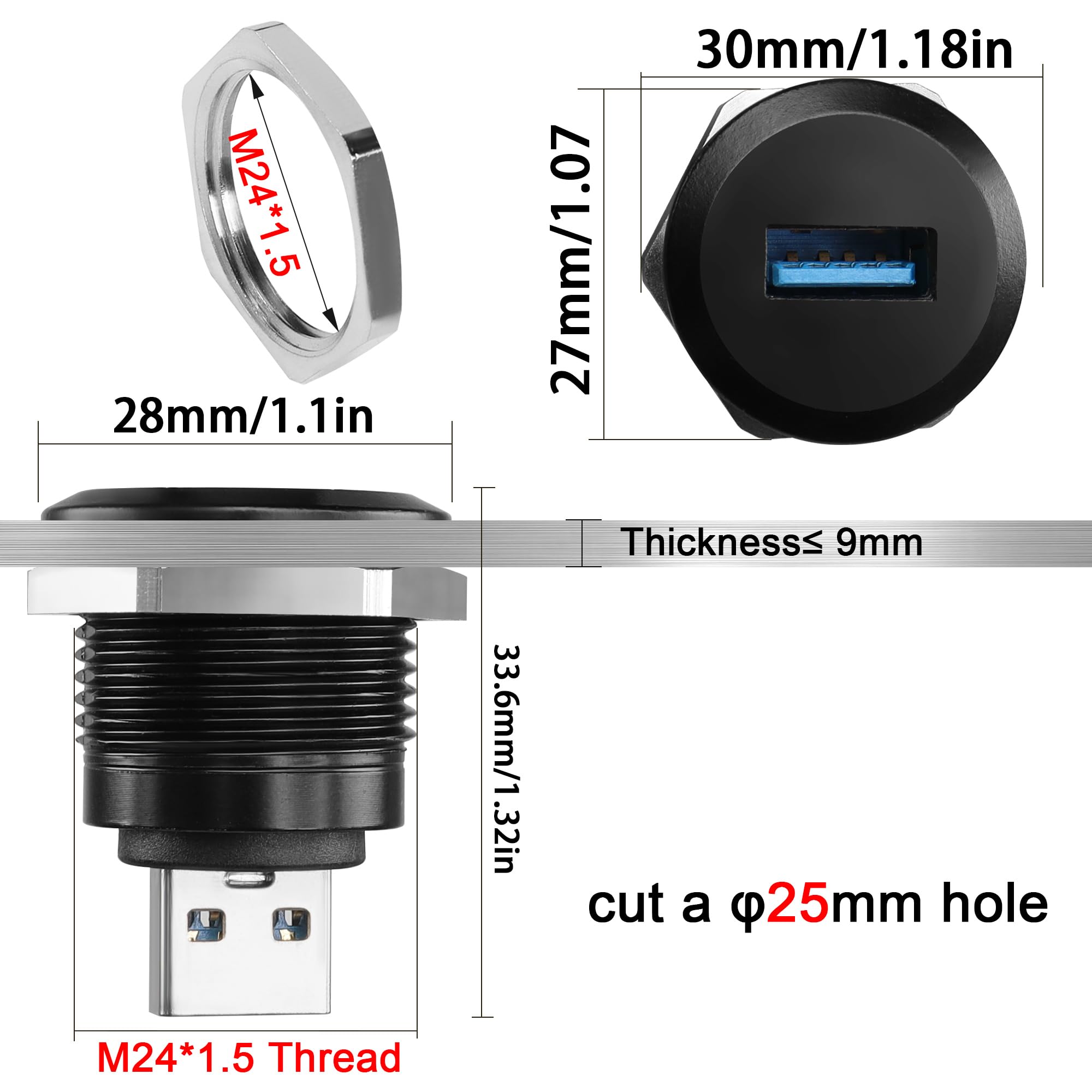 Adattatore Da USB 3.0 Maschio A USB C Femmina Con Fissaggio Filettato QIANRENON - 5Gbps - 6