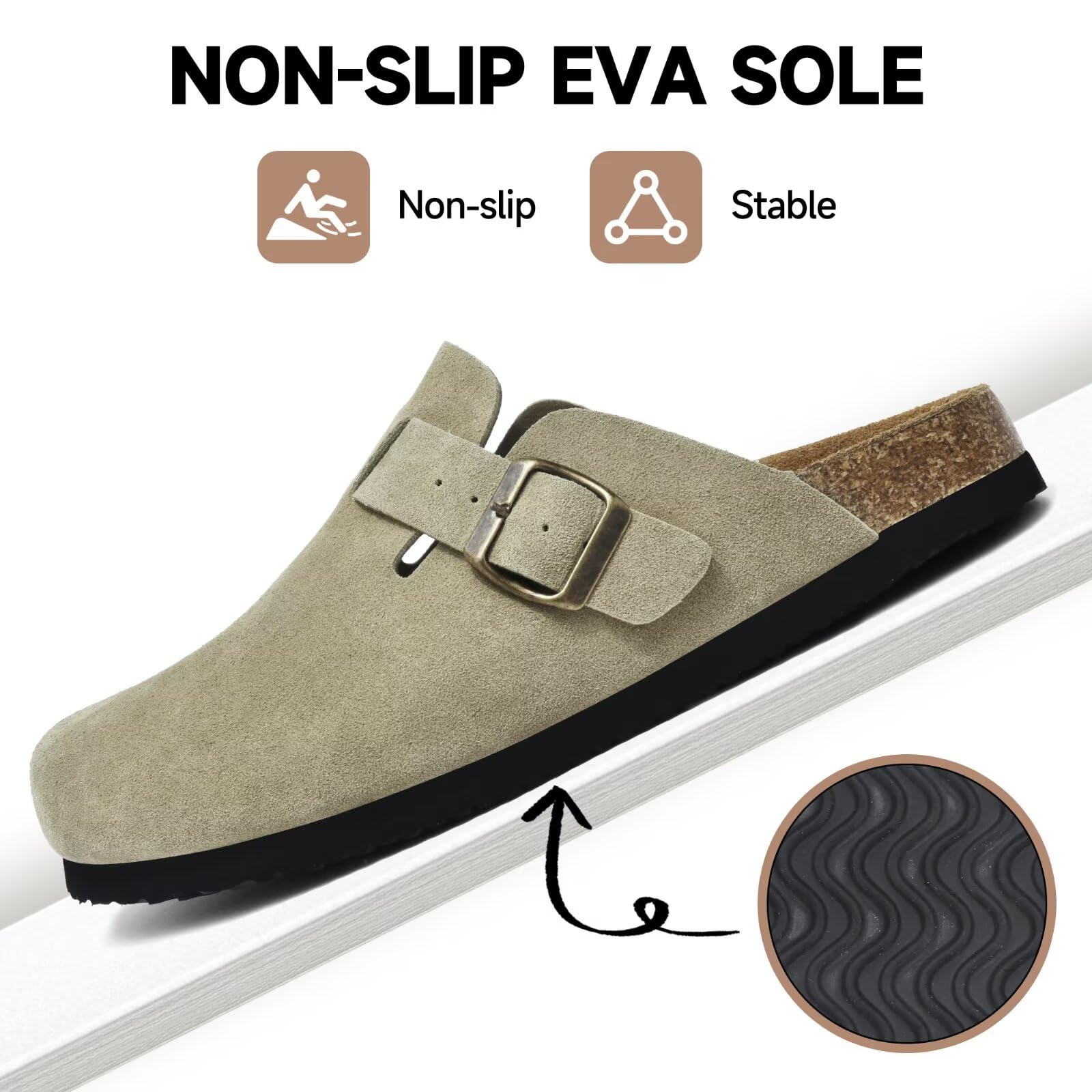 Wizshoe Sabot Donna Comode Ciabatte con Sottopiede in Sughero Sandali Chiuse Pantofole con Fibbia Regolabile Zoccoli Antiscivolo Scarpe da Giardino Indoor Outdoor Gr.36-42