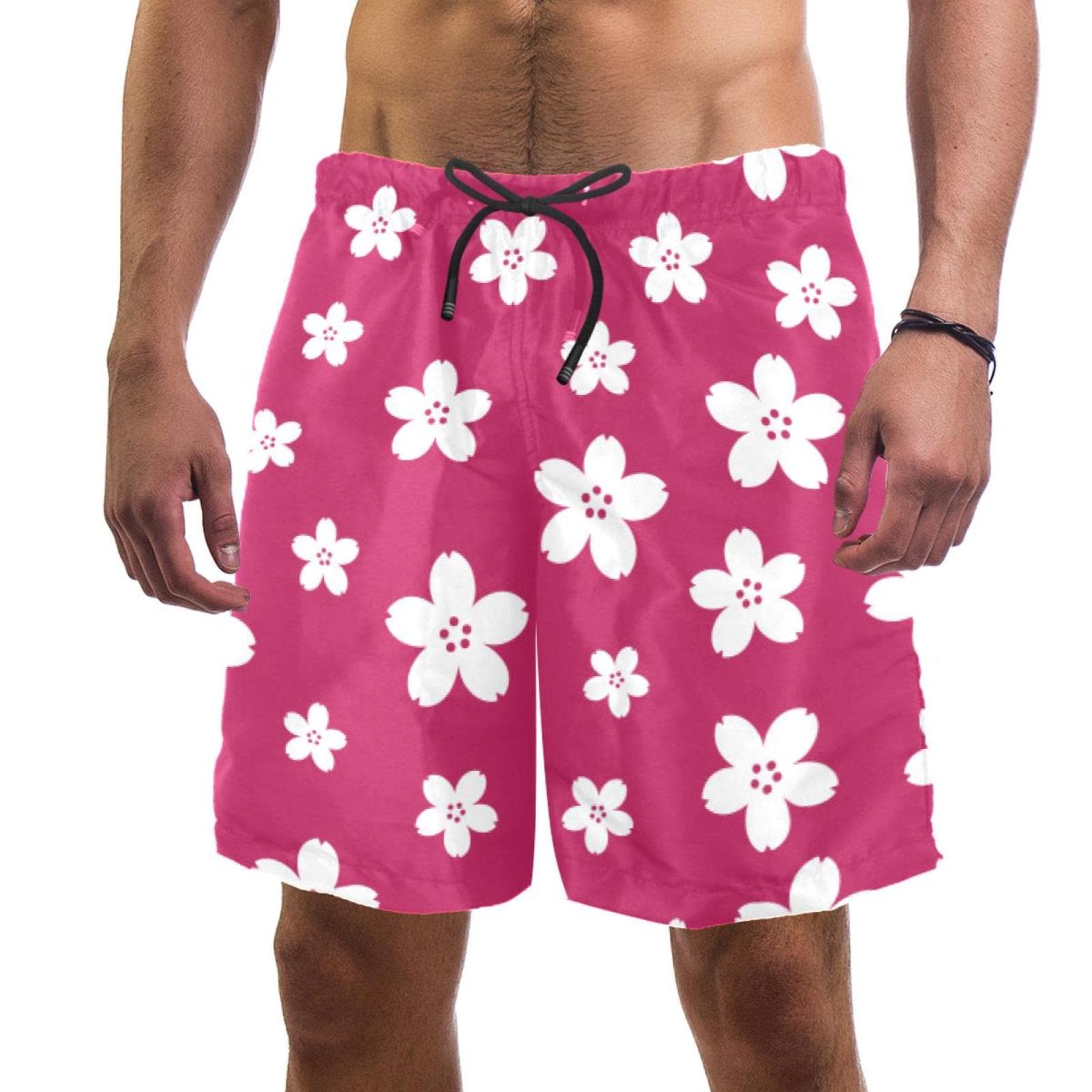 Maillots de bain pour hommes short de plage fleur rose JDEZ léger - 6