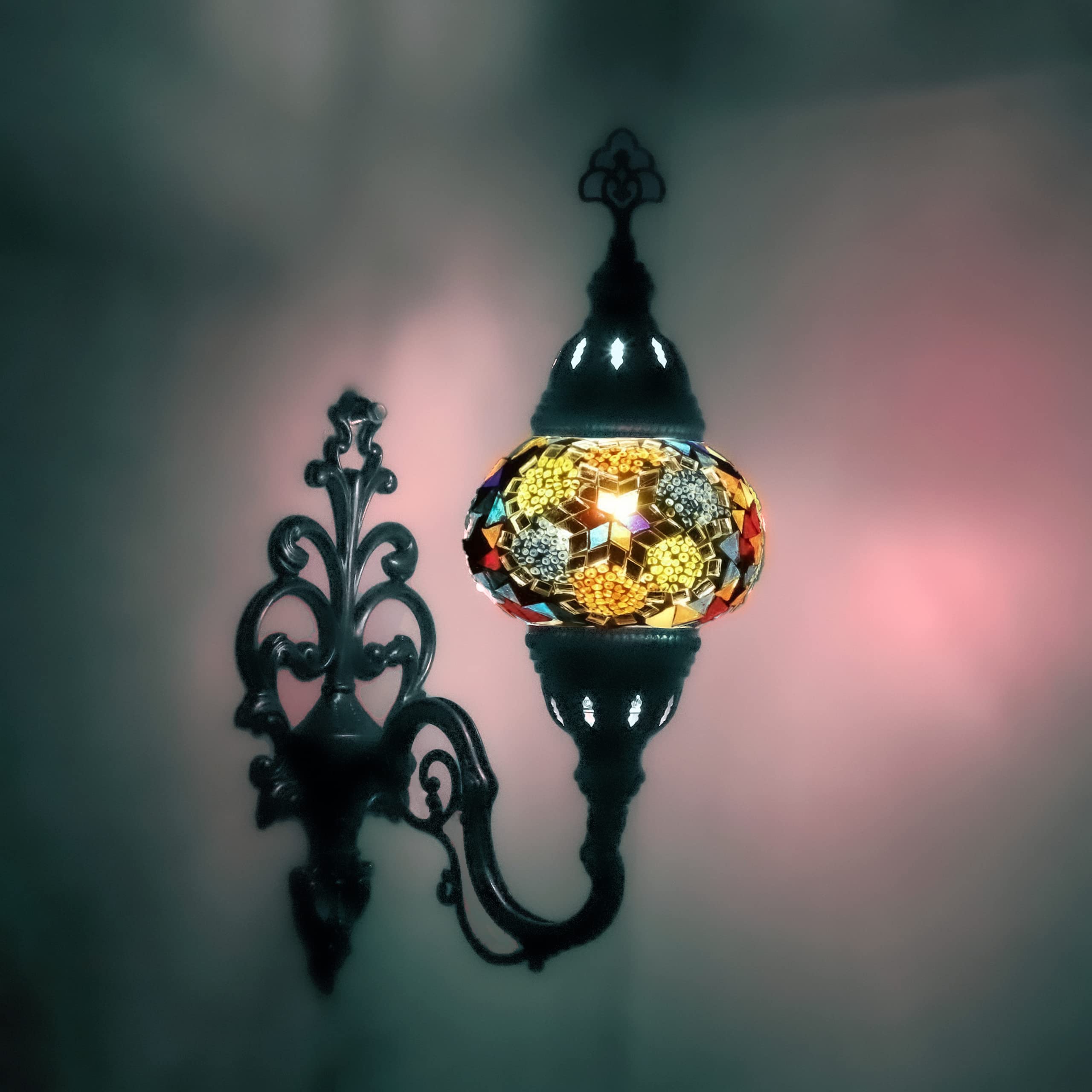 Enva Multicolour Turkish Moroccan Style Mosaic Wall Sconce Light Lamp Medium Globe