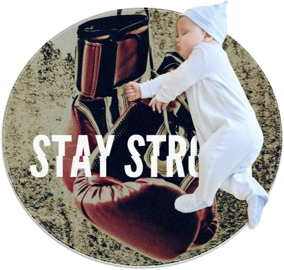 Photograph Pair Boxing Gloves Phrase Stay Round Area Rug Non-Slip Large Circle Rugs for Living Room Bedroom Modern Microfiber Soft Carpet Machine Washable Floor Mat Home Decor 2.62-Feet Diameter