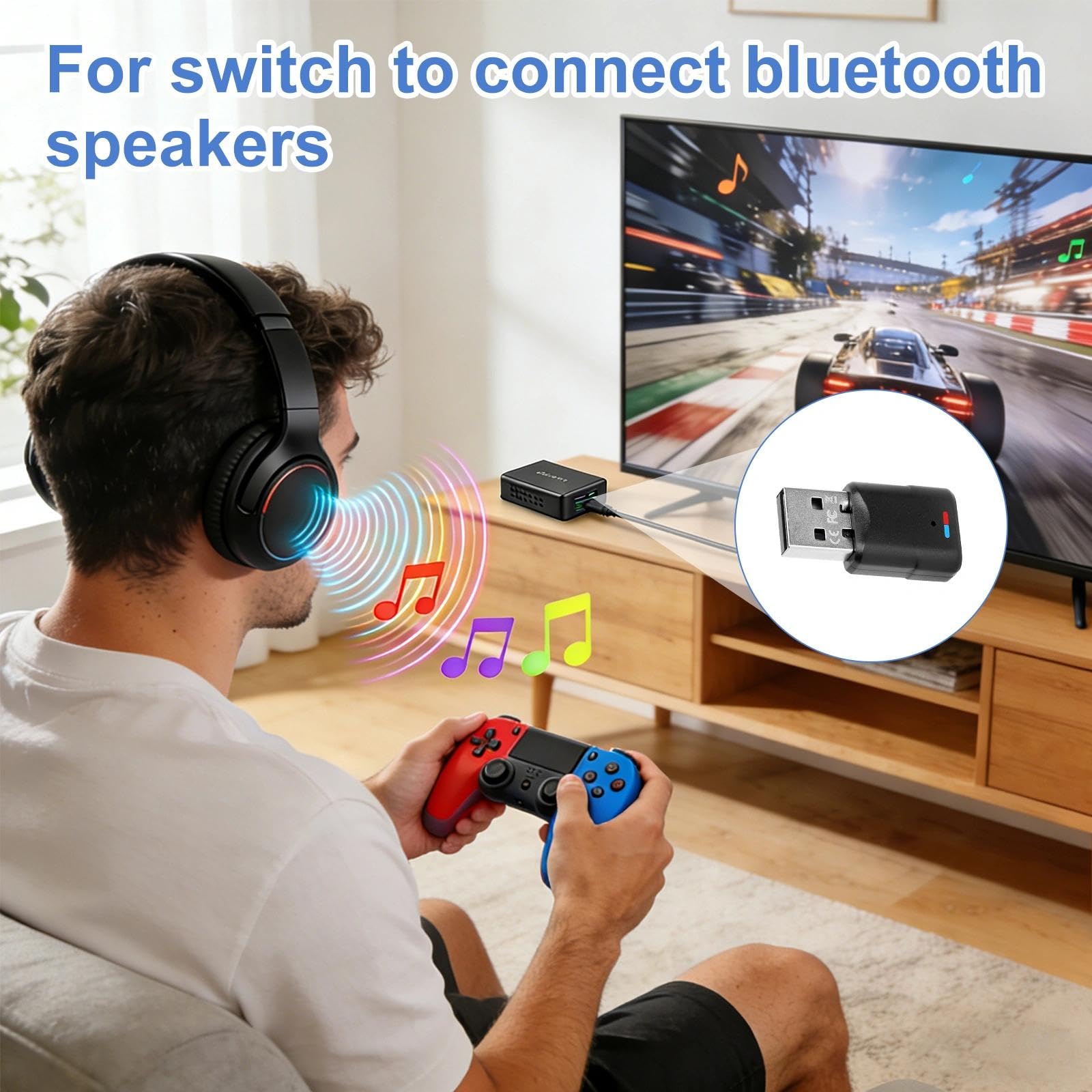 USB Bluetooth 5.3 Adaptador para PS4/PS5/PC/Switch, Adaptador USB Bluetooth, Receptor Bluetooth USB, 3 Mbit/S Baja Latencia, Plug and Play para Macos/Windows/Altavoces/Auriculares