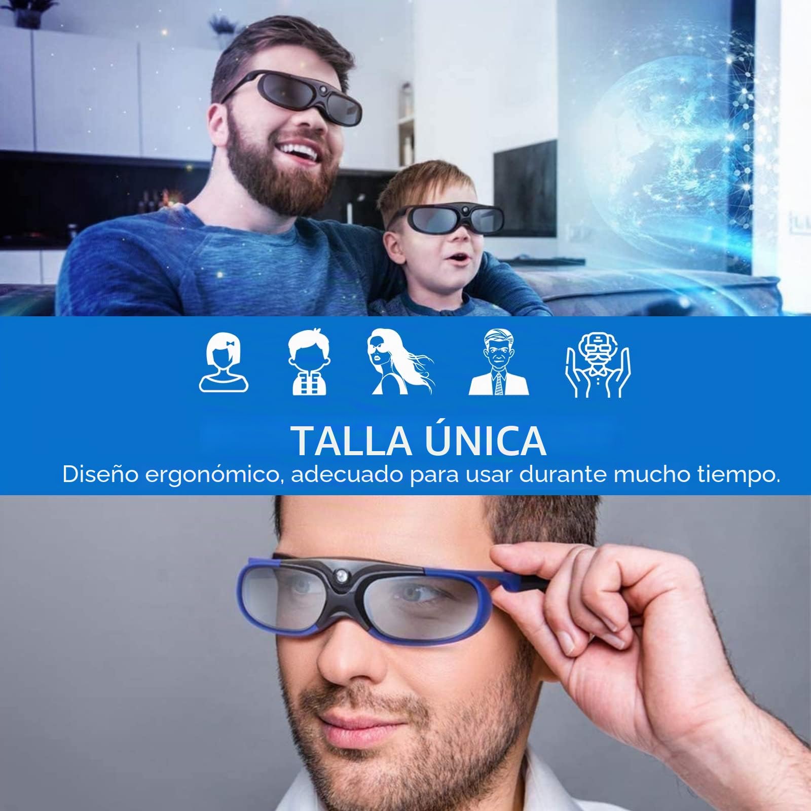 Gafas 3D DLP Link, Gafas de Obturador Activo Recargables de 144 Hz para Todos los Proyectores 3D DLP Link, para XGIMI ZX4 H1, para JMGo G1 G3 X1, para BenQ, para Acer, para Optoma, para Hitachi, Etc.
