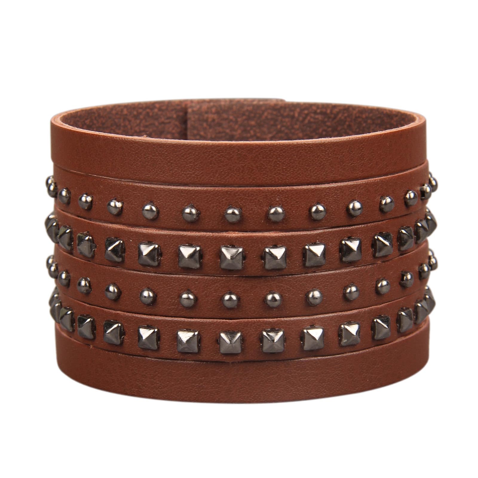 Jeilwiy Punk Leather Wristbands for Men Bracelets Handmade Wide Cuff Bangle Braided Jewelry Black Brown Adjustable - Punk Father's Gifts