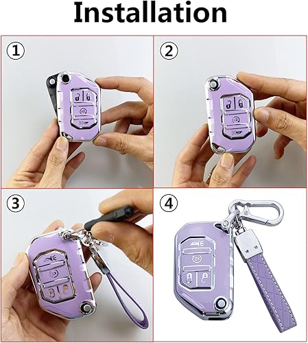 Miniatura 6 de Funda para llavero compatible con Wrangler JL JLU Gladiator JT Rubicon Sahara JLU 2018-2023 Accesorios, Negro -