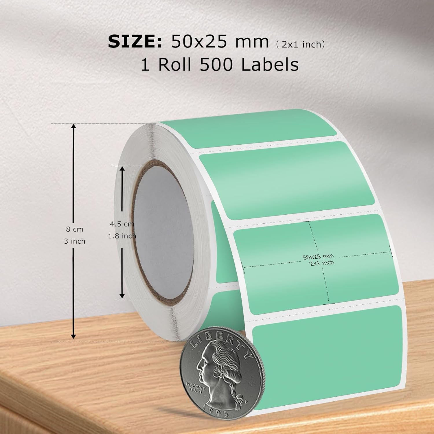 Green Thermal Labels 1 × 2 Inch Vinyl Rectangular Waterproof Direct Printer Sticker Self-Adhesive Perforated Name Tag for Logo DIY QR Design Office Address 500 PCS - Image 5