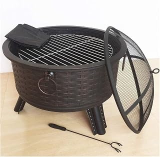 Fire Pits Outdoor Wood Burning Outdoor Fire Pit Patio Fire Steel BBQ Grill Fire Pit Bowl with Mesh Spark Screen Cover,Log Grate, Poker for Camping with Cover BBQ Cooking for Outside Camping Backyar