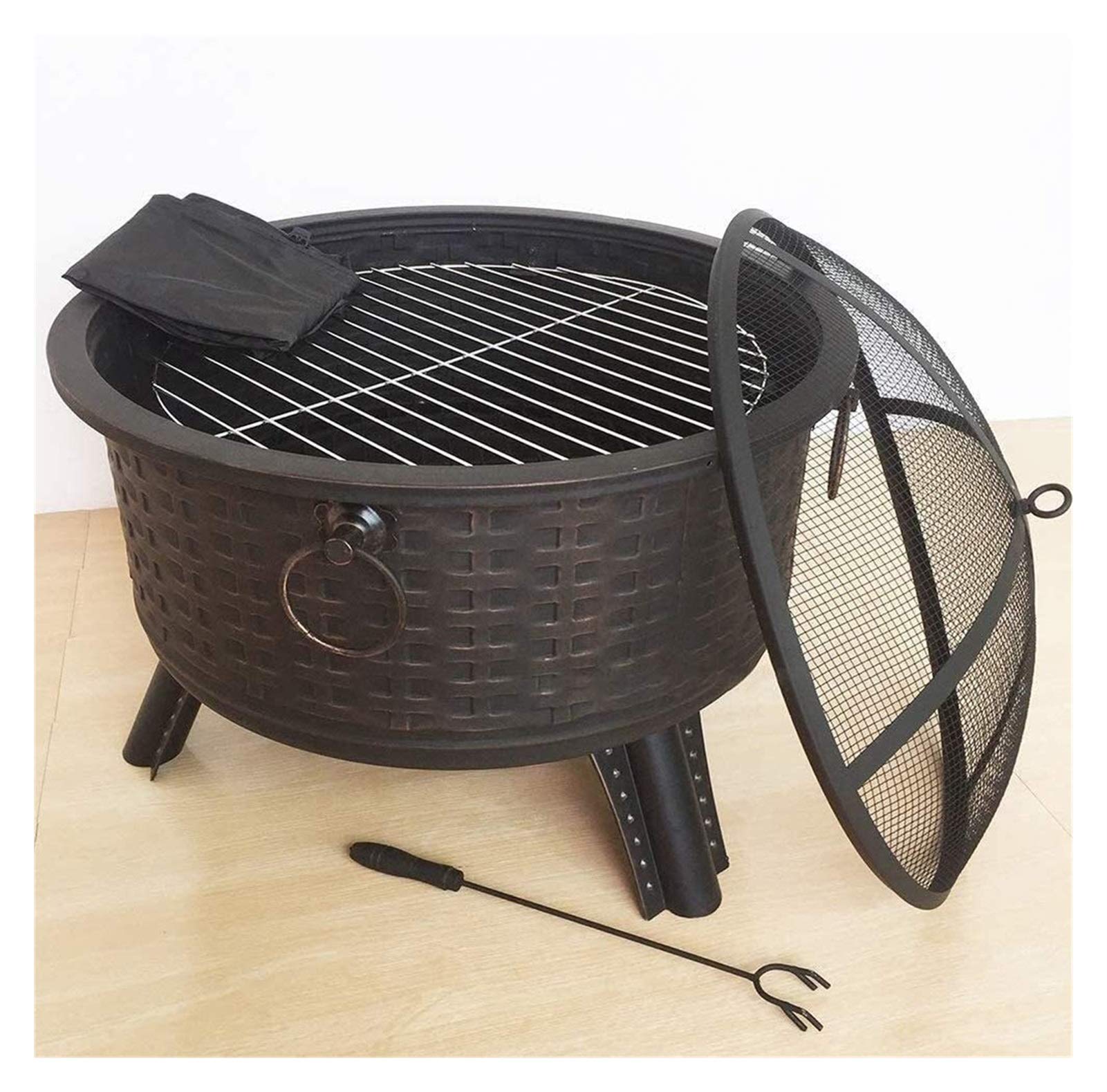 Fire Pits Outdoor Wood Burning Patio Fire Steel Grill Fire Pit Bowl with Mesh Spark Screen Cover