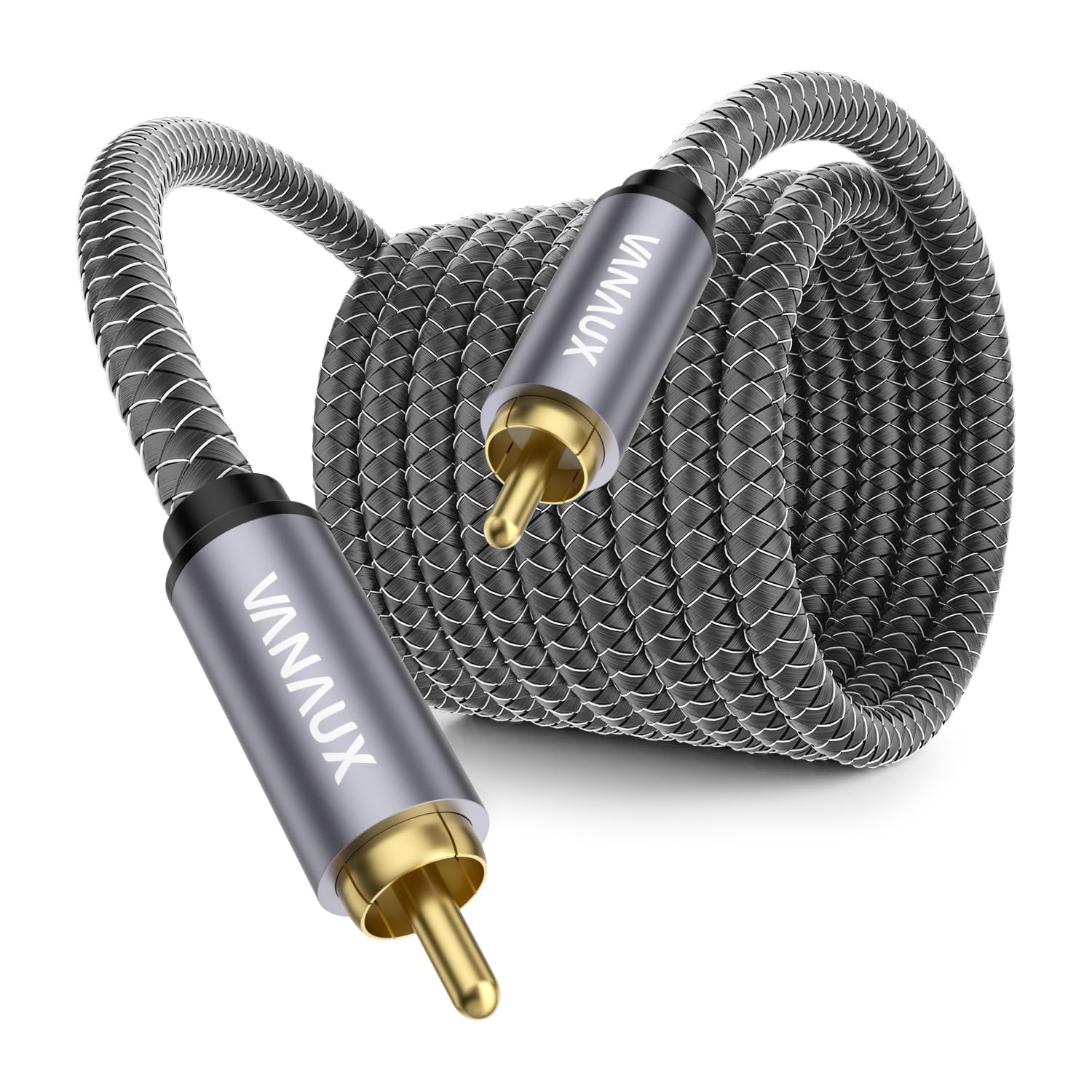 VANAUX Cable de subwoofer RCA/Phono Cable de audio (75 ohmios, chapado en oro de 24 quilates, analógico digital de doble blindaje, macho/macho) para amplificadores, cine en casa, sistemas de alta
