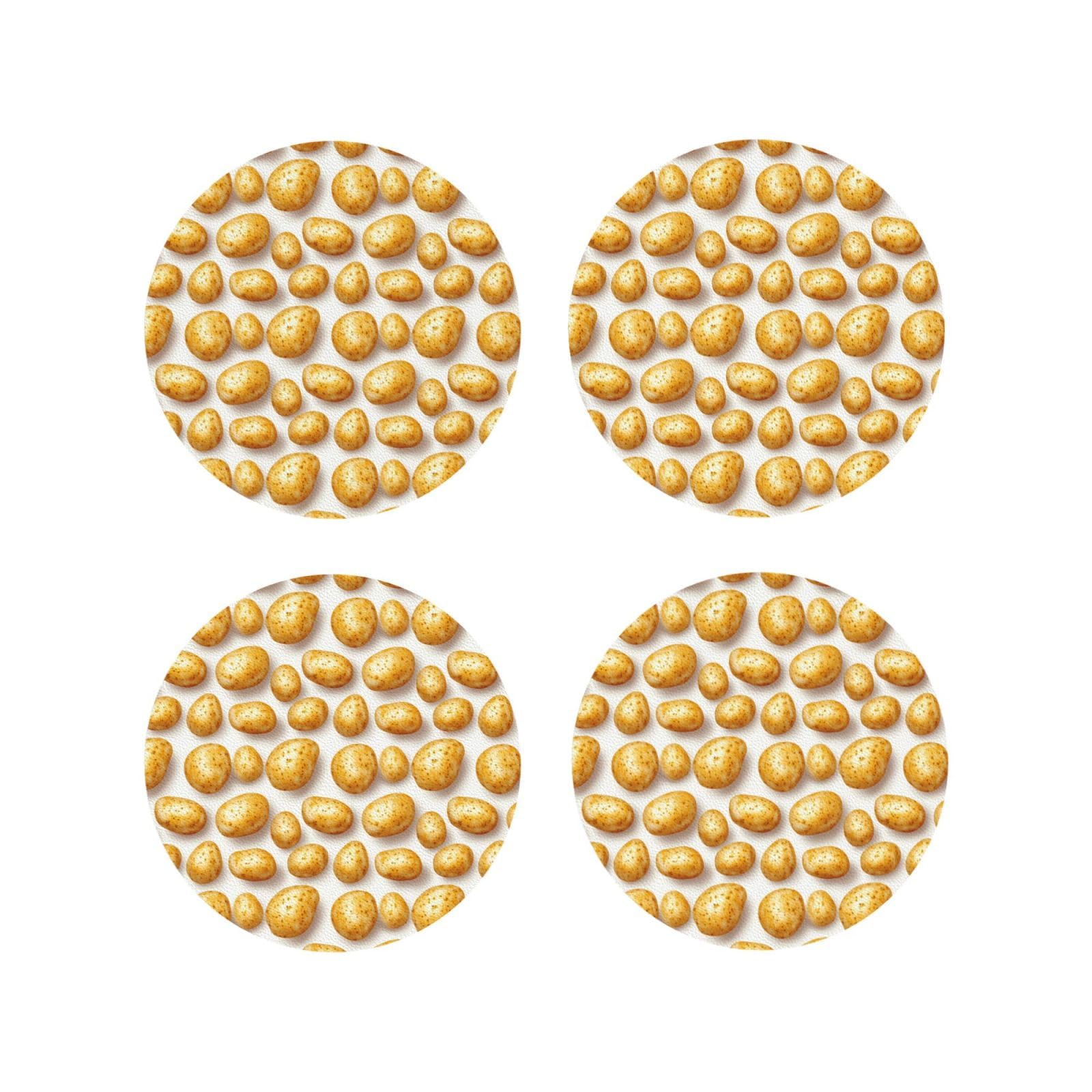Leather Coasters Set of 4 - Potatoes Print Lightweight Drink Coasters for Desk