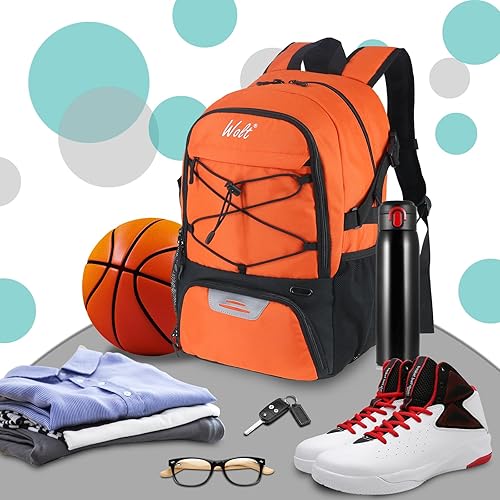Miniatura 5 de WOLT - Mochila de baloncesto grande con soporte separado para pelotas y compartimento para zapatos, para baloncesto, fútbol, gimnasio