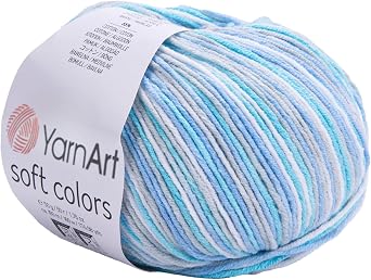 YarnArt Soft Colors - Assorted Sports Yarn 55% Cotton 45% Acrylic - 1 Skein/Ball 50g 174 Yards - Soft Knit Cotton for Onesies