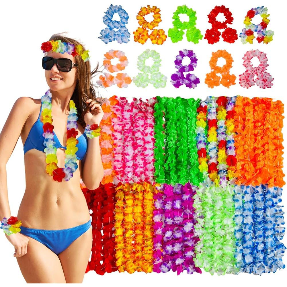 CTRLZS Flower Necklace, Headbands, Wristbands 70Pcs Hawaiian Leis for Luau Party Decoration, Themed Party Decoration for Adult