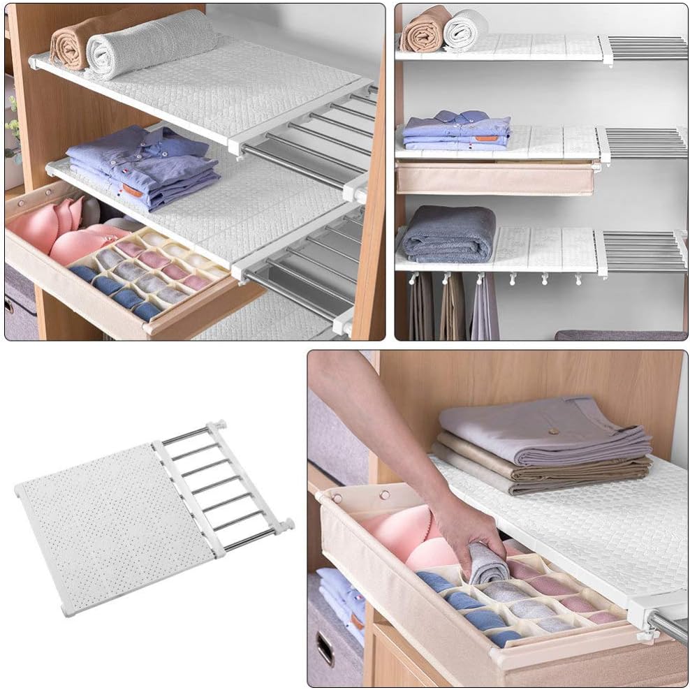 Cabilock 1pc Wardrobe Shelf Divider Expandable Storage Rack for Clothes Organization Cabinets Wardrobes and Closets Stylish White Design Easy Installation