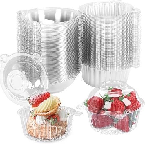 100 vasos individuales de plástico para cupcakes con tapa, soportes de plástico transparente para magdalenas, cajas para fiestas, bodas, Navidad,