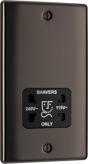 BG Electrical NBN20B-01 115- and 230-Volts Dual Voltage Shaver Socket, Black Nickel
