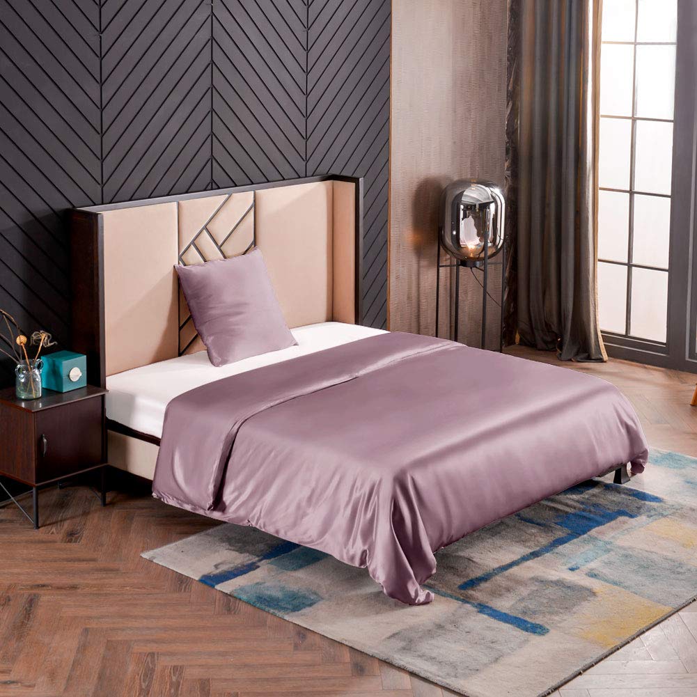 THXSILK Seidenbettwäsche Set 2 teilig, Bettbezug 135 x 200 cm und 80 x 80 cm Kissenbezug, Hypoallergen 19 Momme Maulbeerseide Bettwäsche, Ultra Weich und Glatt, Lila