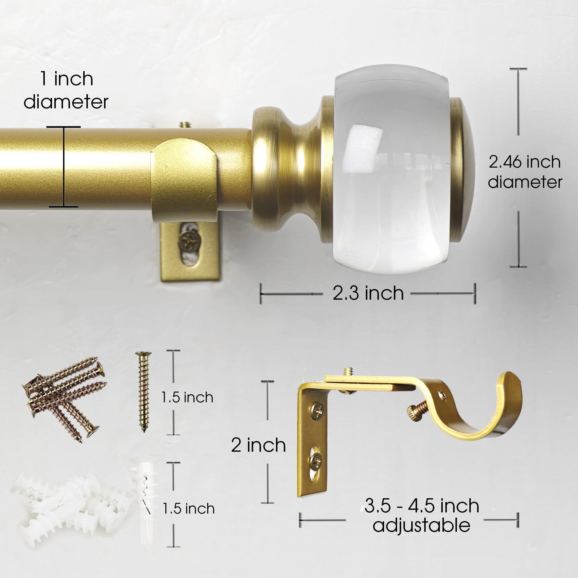 Tringle à Rideaux Réglable De 2,5 Cm De Diamètre Avec Embout Cylindrique Pour Fenêtres De 183 à 365 Cm (doré, 180 à 365 Cm