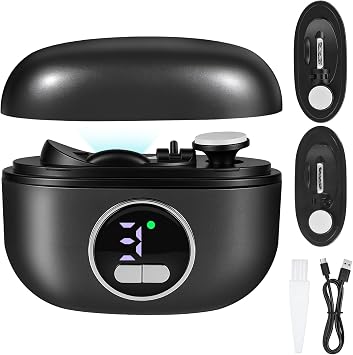 Electric Nail Clippers for Fingers and Toes, 3 in 1 Smart Nail Clipper Adjustable Speeds Rechargeable with Polishing LED Light for Seniors, Kids, Adults Black