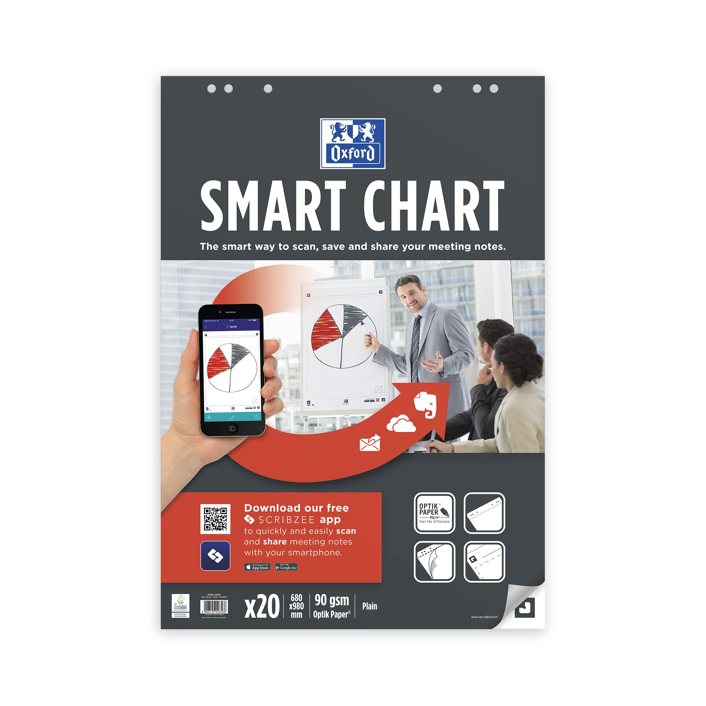 Oxford Flipchart-Papier, 3er Pack, blanko, 20 Blatt, Scribzee kompatibel