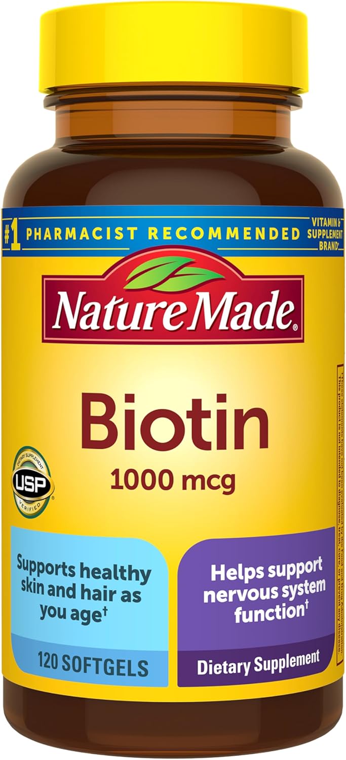 Nature Made Biotin 1000 mcg, Dietary Supplement Supports Healthy Hair & Skin, 120 Softgels, 120 Day Supply