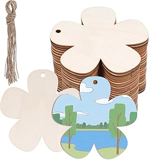 24 Pieces Wooden Shapes for Crafts Wooden Flower Ornaments Wood Flower Cutouts with Hole 3 Inch Blank Flowers Shape Ornaments with 1 Rope for Painting DIY Project Decoration Home Craft Hanging Easter