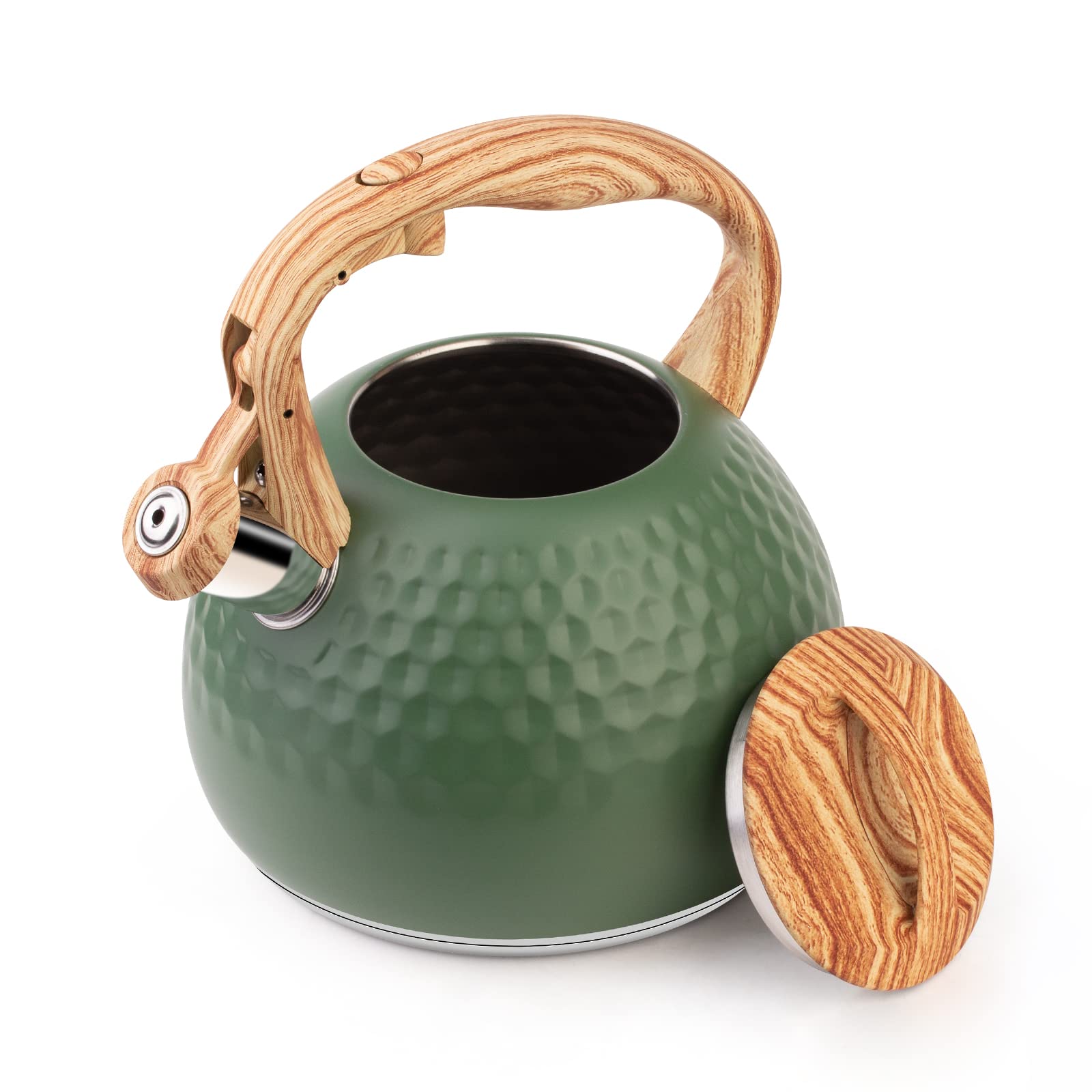 ERWEY Bollitore Moderno da 3 L, a Induzione, in Acciaio Inox per Tutti i Piani Cottura, Con Manico di Colore Legno, per Tè e Caffè, Verde