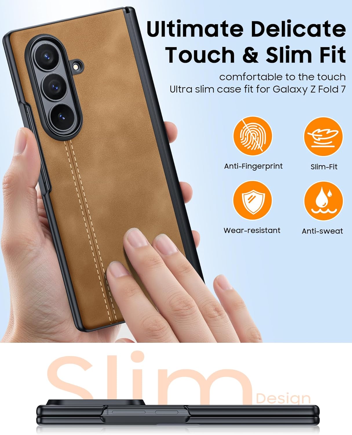 for Samsung Galaxy Z Fold 7 Case with HD Screen Protector & Hinge Protection, Wireless Charging, Ultra Thin Stylish Leather Matte PC Durable Shockproof Cover Phone Case for Fold 7-Brown