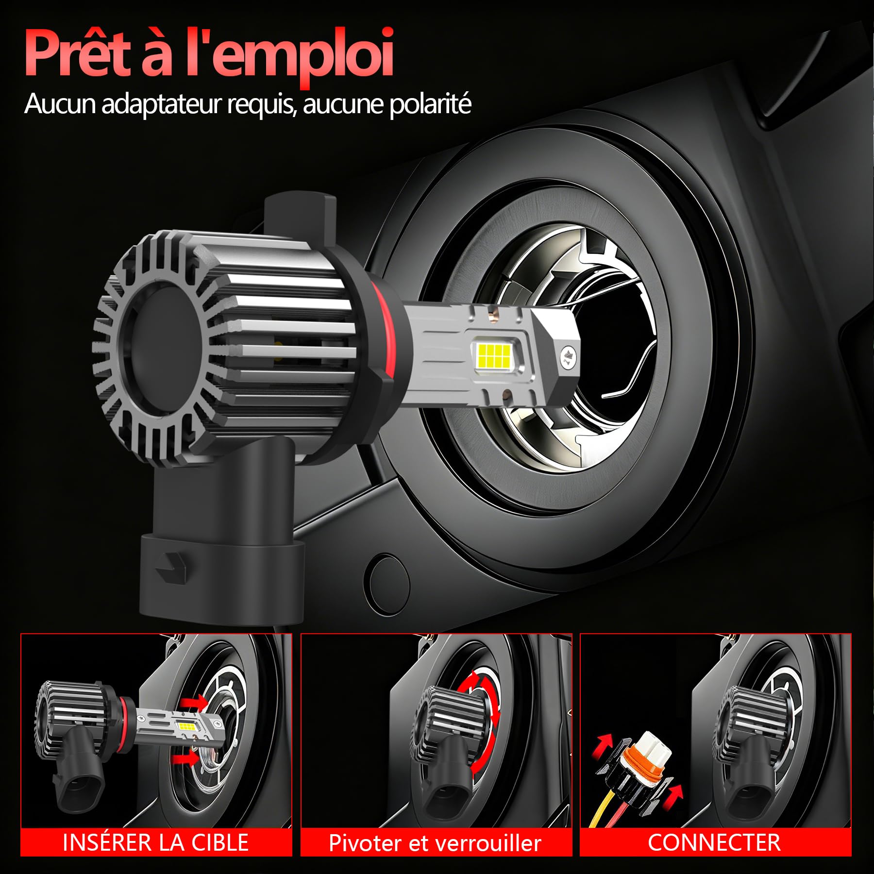 Ampoules 9012, phares antibrouillard 9012 avec ventilateur haute vitesse, 40 W – 40 000 LM, lumière blanche froide 6500 K super lumineuse, puce thermique intelligente intégrée, lot de 2