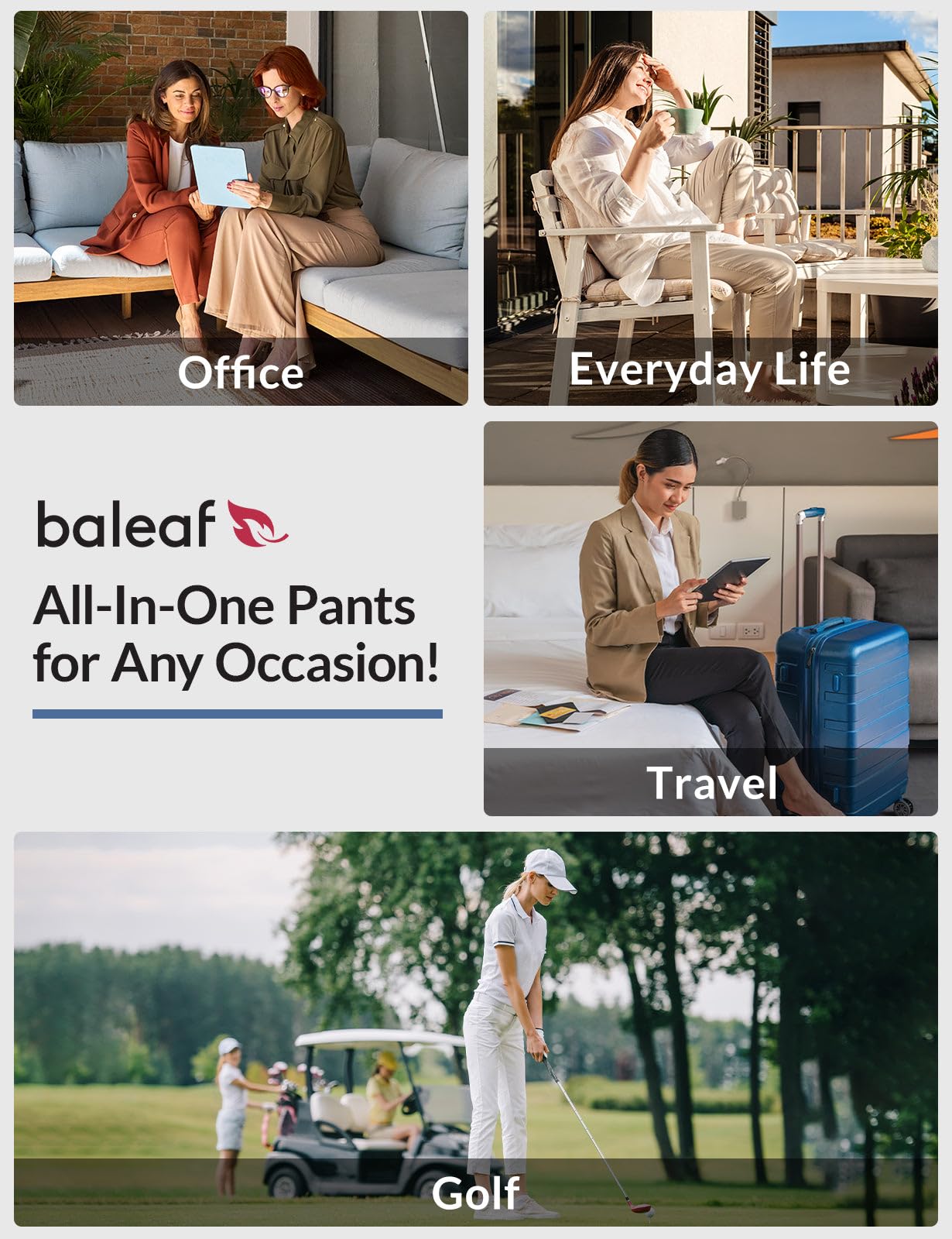 baleaf Pantaloni da golf da donna con passanti per cintura, tasche con cerniera, elasticizzati, da viaggio, lavoro, lavoro, elegante, casual, UPF 50+