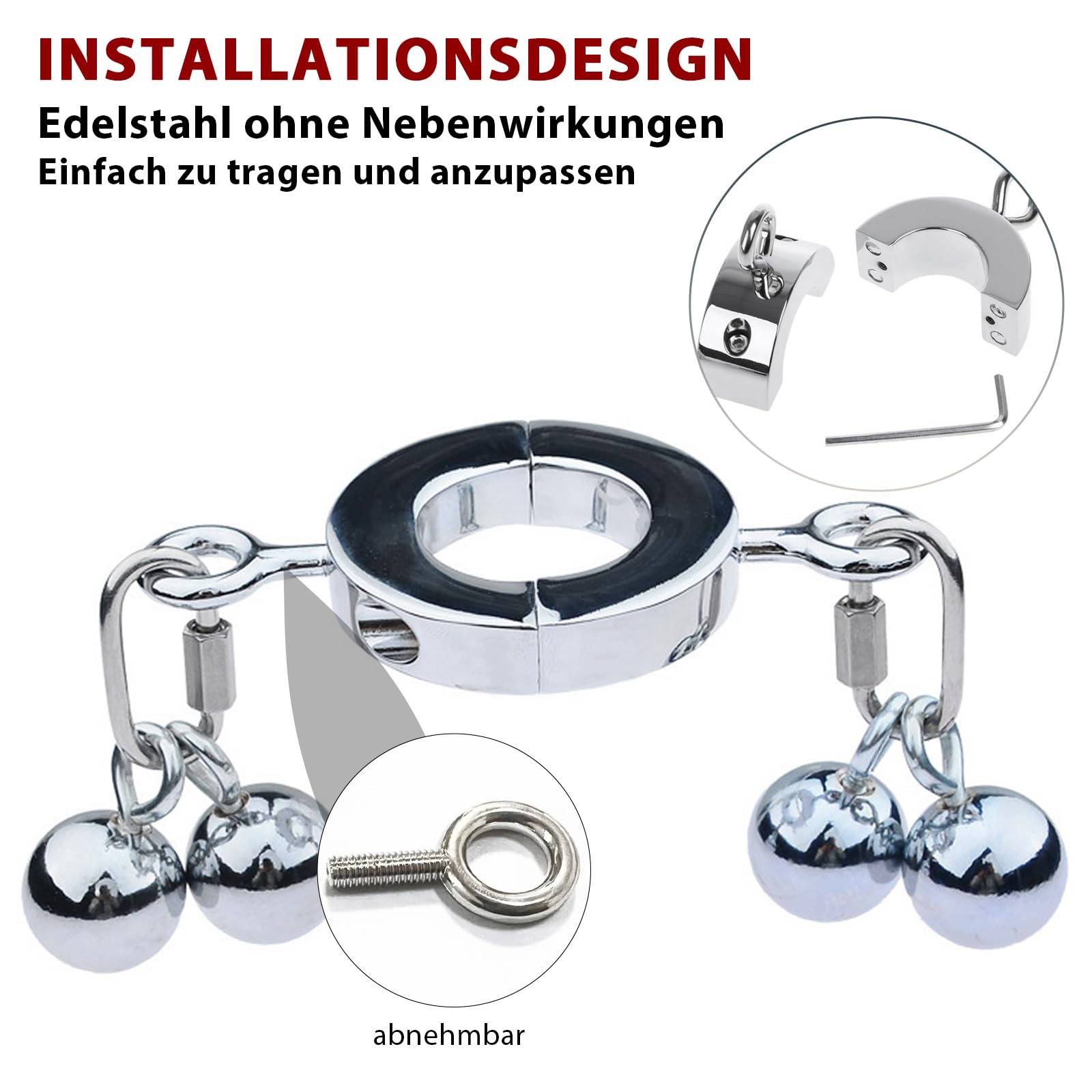Anello scrotale pesante e penis ring, allungatore scrotale trainer penieno in metallo per uomini, bondage cock ring per aumento erezione, sex toy erotico set per uomini (B)