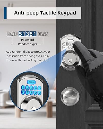 Miniatura 5 de TEEHO Cerradura de puerta de entrada sin llave con manija de perilla, cerrojo de teclado electrónico con perilla de puerta, cerradura inteligente