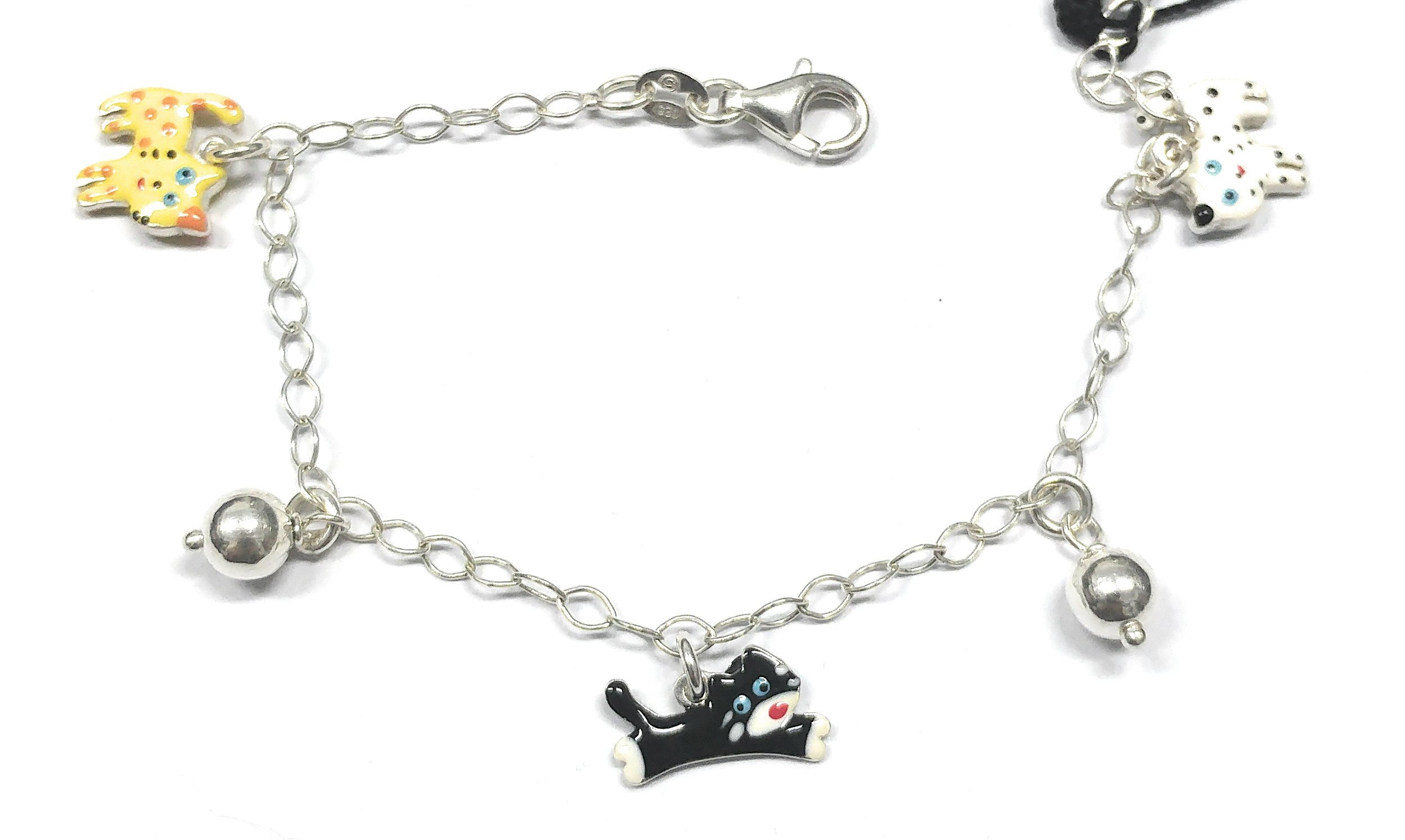 Salvatore Pulsera Infantil de Plata de Ley con Adornos de Animales (16cm de Largo)