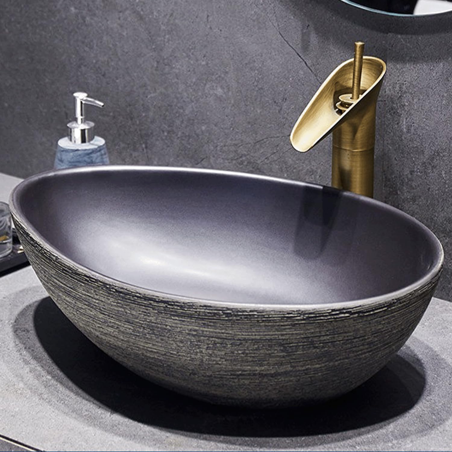 QjxSXLFSX Oval Vessel Sink, Bathroom Vessel Sink,handmade, enhancing the overall look,rounded edges, for Bathroom, Hotel, Toilet, RV,B,51×38×14cm