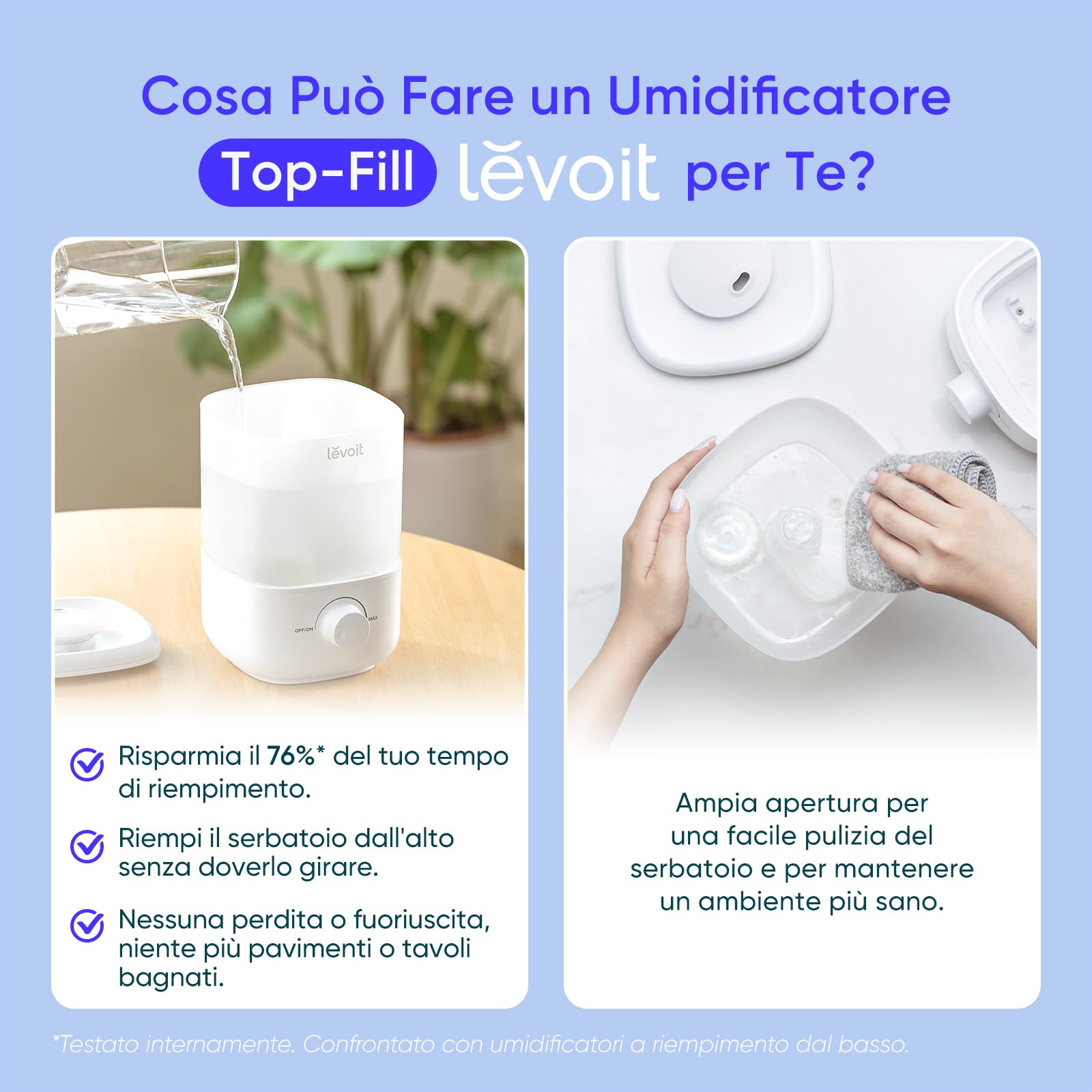 Levoit Umidificatore Ambiente Bambini, fino a 25 Ore, Umidificatore Silenzioso da 23 dB per Camera da Letto, Top Fill Umidificatore con Ugello a 360° per Piante, Spegnimento Automatico, 17W